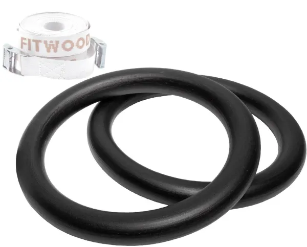 FitWood ULPU Gymnastikringe 28mm - Sort overflade/ Hvid Strop