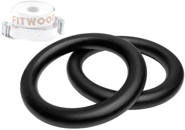 FitWood ULPU MINI Gymnastikringe 28mm - Sort overflade / Hvid Strop